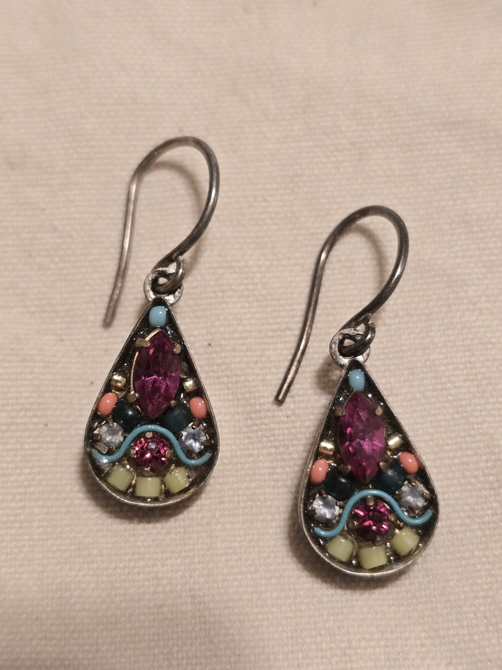 Dainty Handcrafted Multicolor Teardrop Earrings - Pink and Turquoise Accents